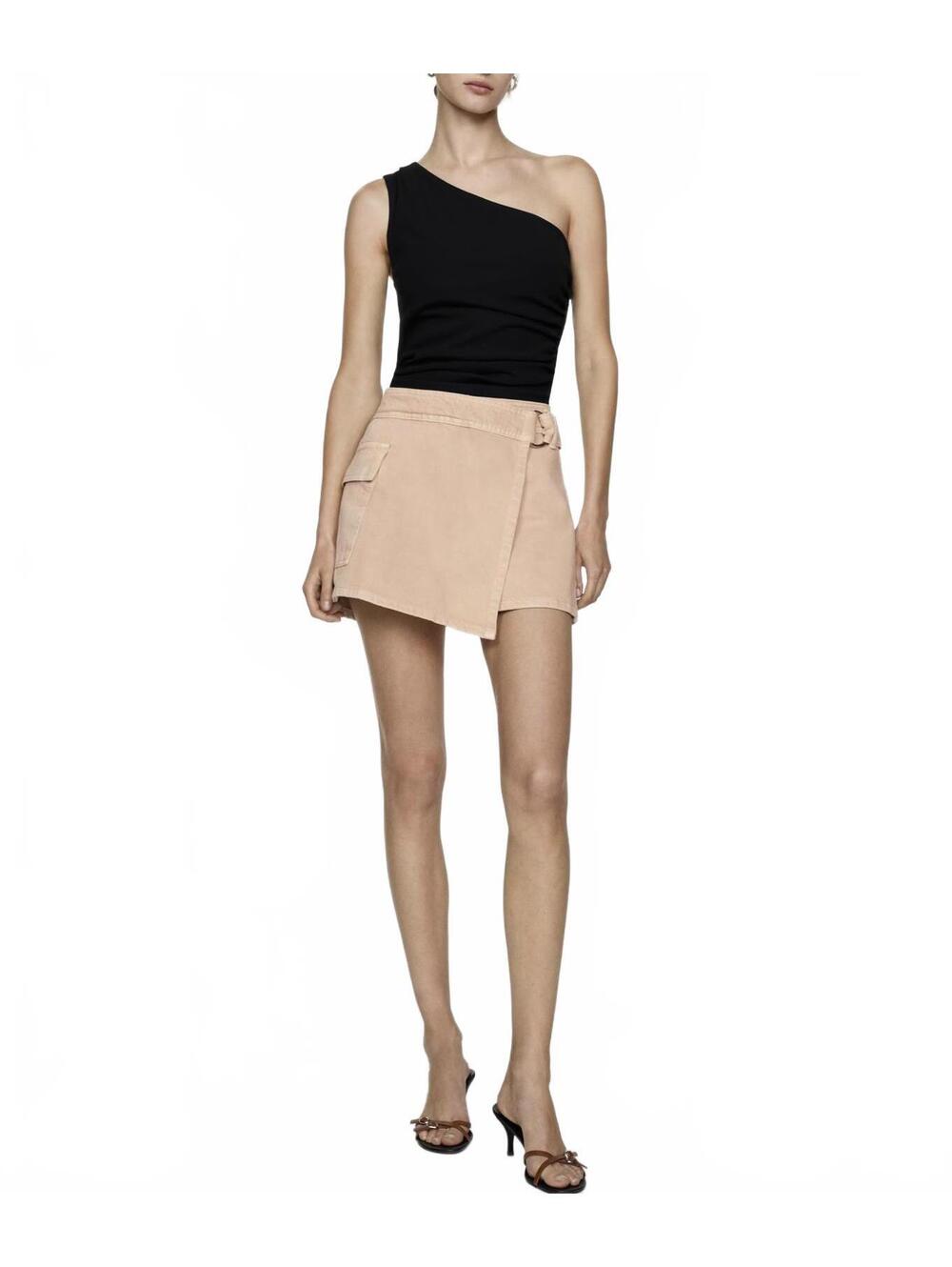 Mango Cotton Denim Skort Ecru Tan NWT Small